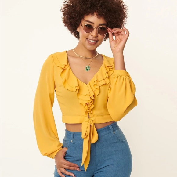 Unique Vintage Tops - NWOT Unique Vintage Mustard and Ready Crop Blouse